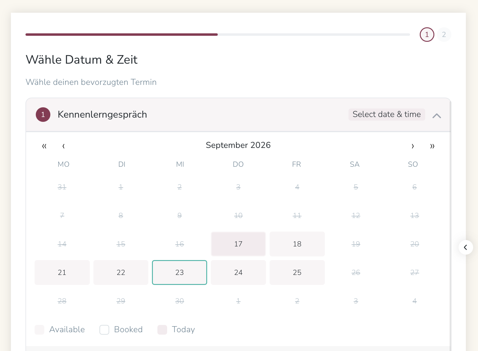 Screenshot Buchungskalender